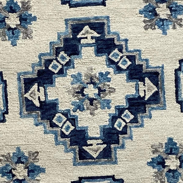 2’ x 7’ Blue and Cream Bordered Runner Rug