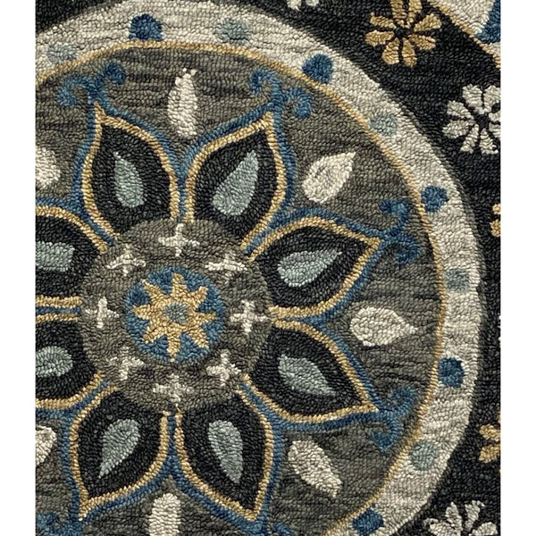 3’ Round Gray Border Floral Medallion Area Rug