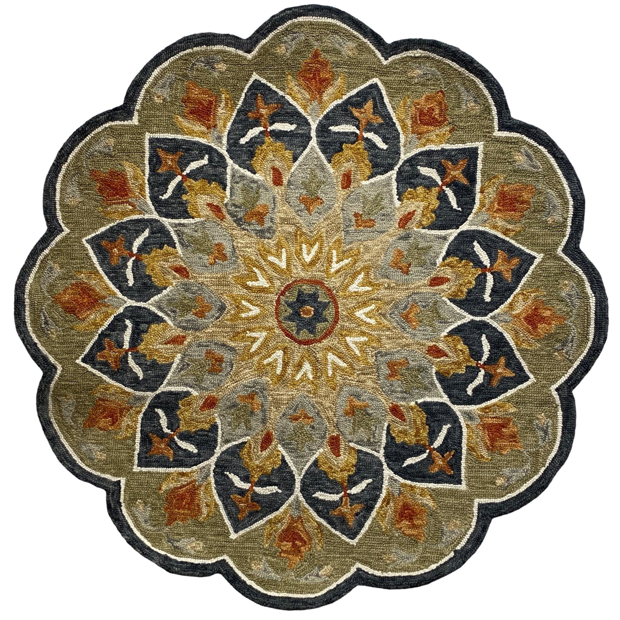 3’ Round Charcoal Floral Medallion Area Rug