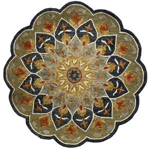 3’ Round Charcoal Floral Medallion Area Rug