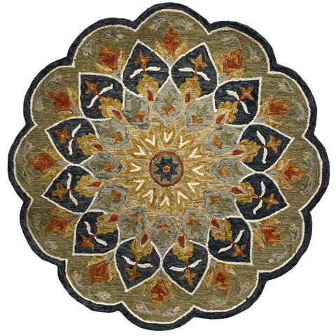 3’ Round Charcoal Floral Medallion Area Rug