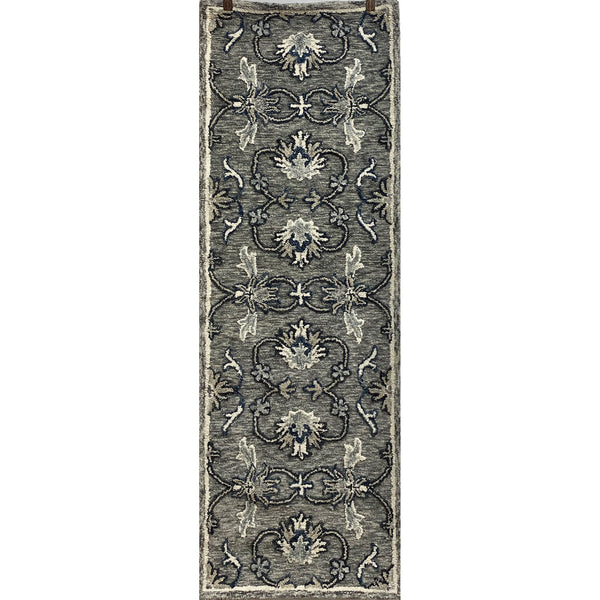 2’ x 7’ Gray Floral FIligree Runner Rug