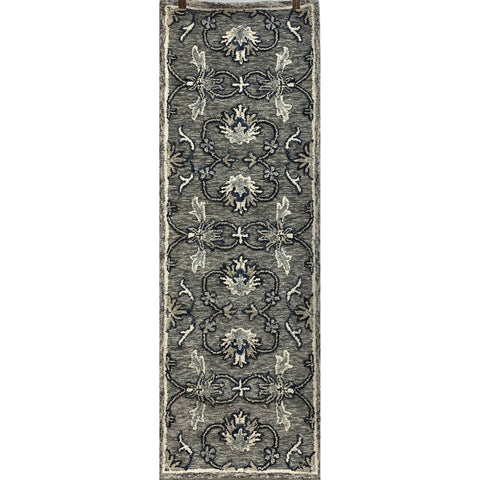 2’ x 7’ Gray Floral FIligree Runner Rug