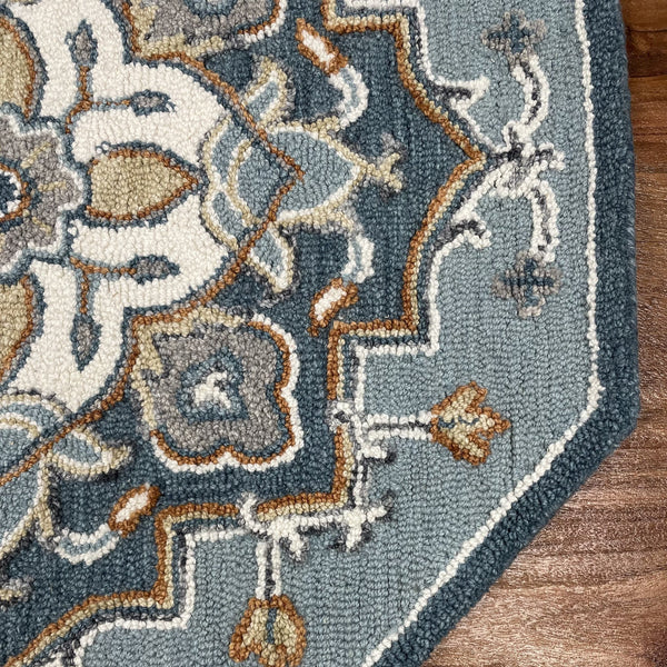 3’ Round Blue Traditional Medallion Area Rug