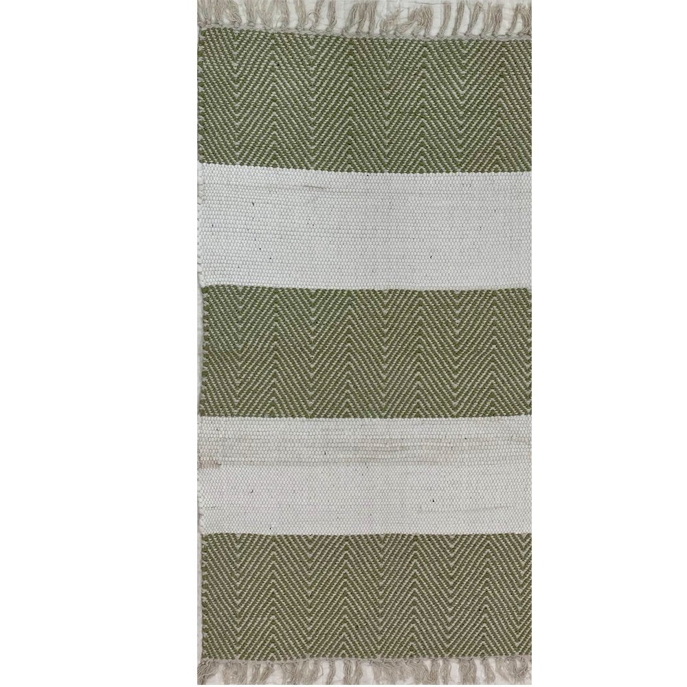 2’ x 4’ Green and White Chevron Striped Area Rug