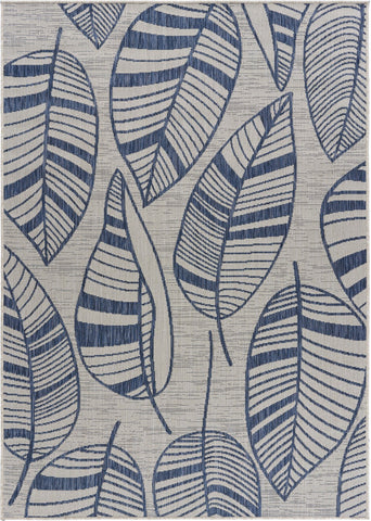 5’ x 7’ Navy Leaves Indoor Outdoor Area Rug