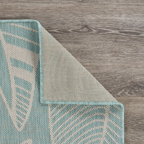 5’ x 7’ Teal Leaves Indoor Outdoor Area Rug