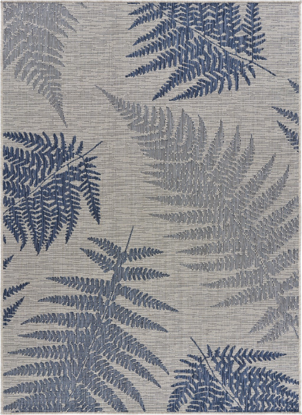 5’ x 7’ Navy Fern Leaves Indoor Outdoor Area Rug