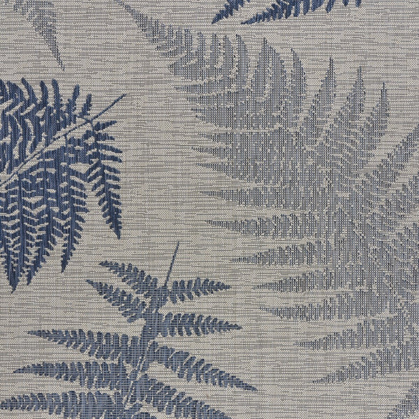 5’ x 7’ Navy Fern Leaves Indoor Outdoor Area Rug