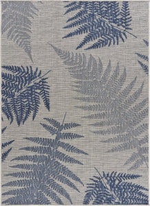 5’ x 7’ Navy Fern Leaves Indoor Outdoor Area Rug