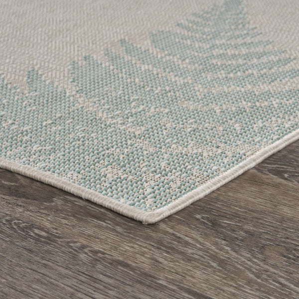 5’ x 7’ Teal Fern Leaves Indoor Outdoor Area Rug