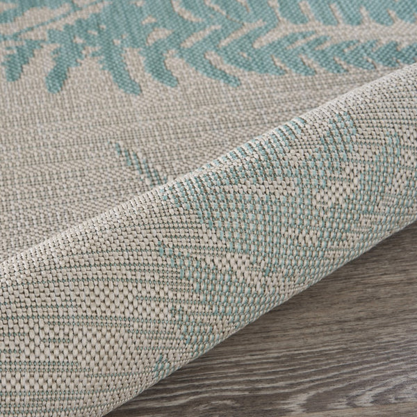 5’ x 7’ Teal Fern Leaves Indoor Outdoor Area Rug