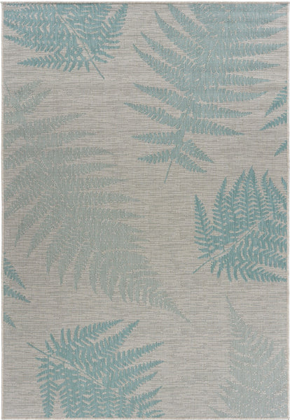 5’ x 7’ Teal Fern Leaves Indoor Outdoor Area Rug