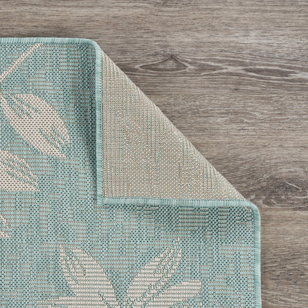 5’ x 7’ Teal and Ash Sprigs Indoor Outdoor Area Rug