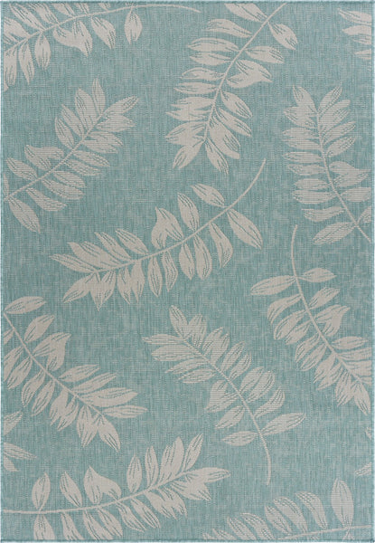 5’ x 7’ Teal and Ash Sprigs Indoor Outdoor Area Rug