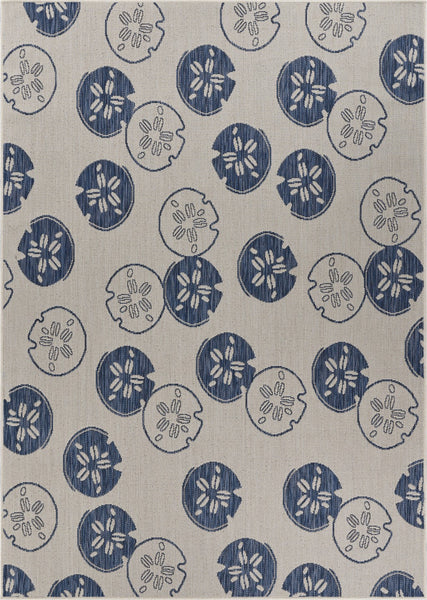 5’ x 7’ Navy Sand Dollars Indoor Outdoor Area Rug