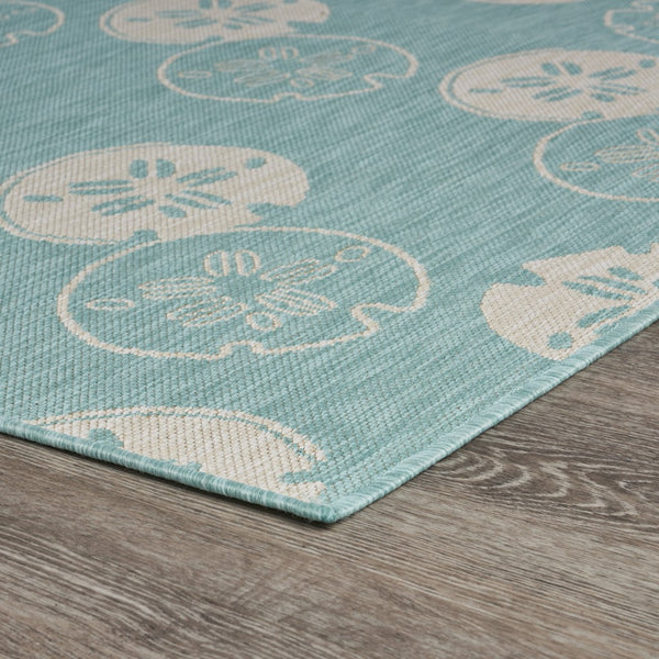 5’ x 7’ Teal Sand Dollars Indoor Outdoor Area Rug