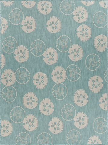 5’ x 7’ Teal Sand Dollars Indoor Outdoor Area Rug