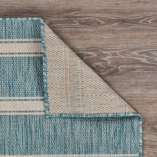 2’ x 3’ Teal Striped Indoor Outdoor Scatter Rug