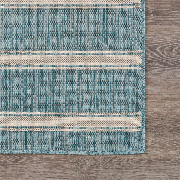 2’ x 3’ Teal Striped Indoor Outdoor Scatter Rug