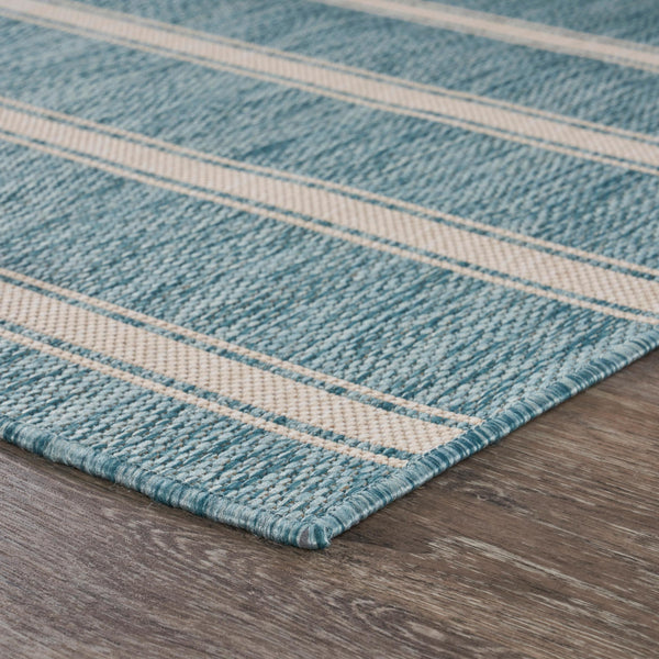 2’ x 3’ Teal Striped Indoor Outdoor Scatter Rug