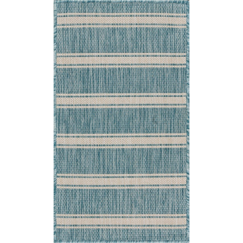 2’ x 3’ Teal Striped Indoor Outdoor Scatter Rug