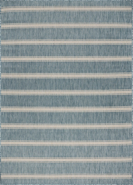 3’ x 5’ Teal Striped Indoor Outdoor Area Rug