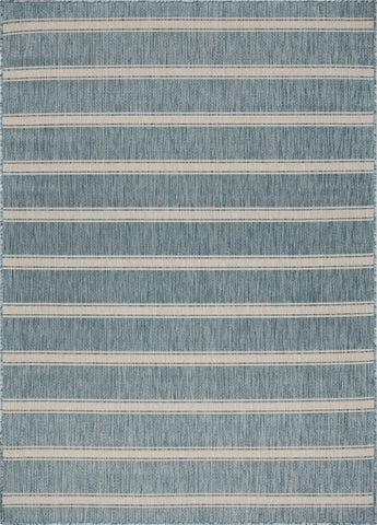 3’ x 5’ Teal Striped Indoor Outdoor Area Rug