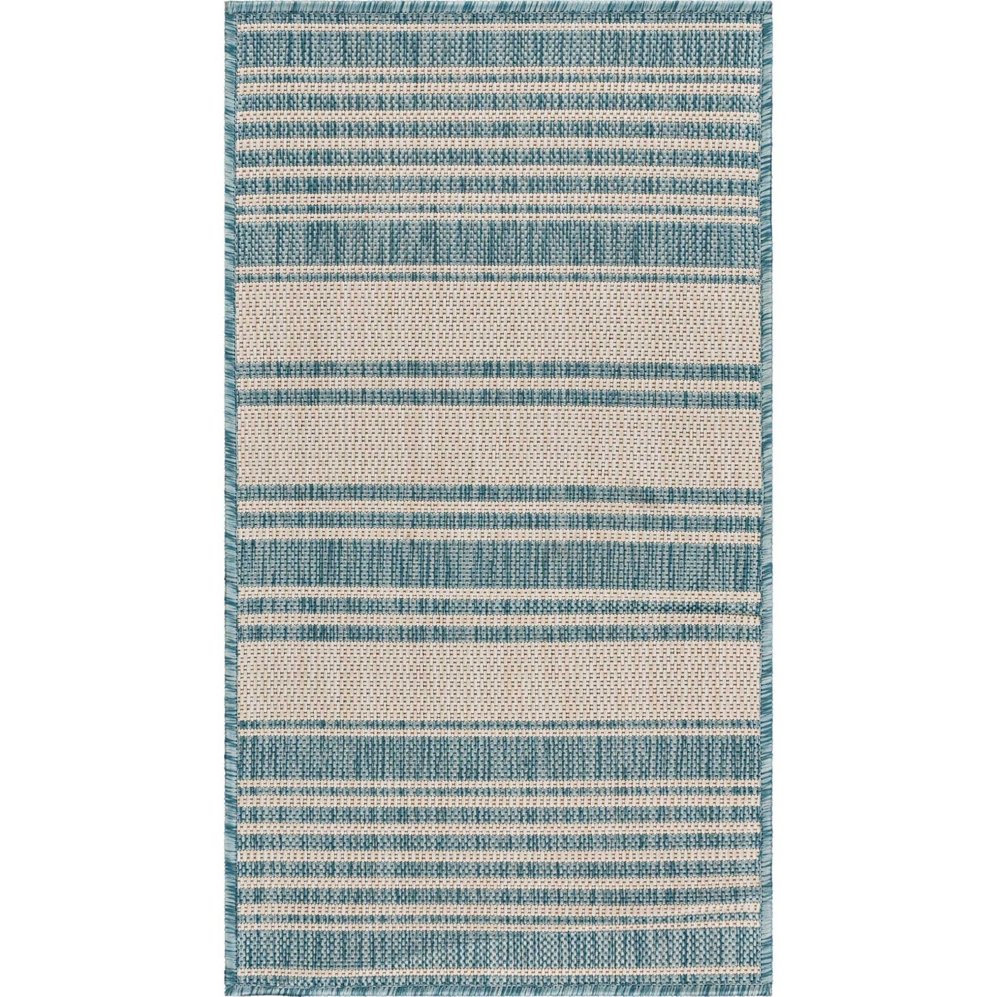 2’ x 3’ Teal Uneven Stripe Indoor Outdoor Scatter Rug