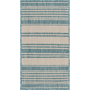 2’ x 3’ Teal Uneven Stripe Indoor Outdoor Scatter Rug