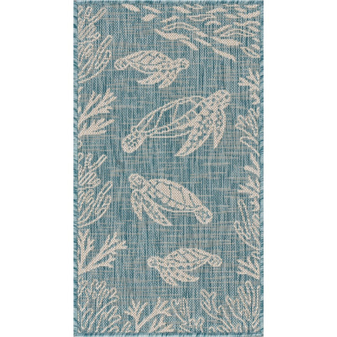 2’ x 3’ Teal Turtle Indoor Outdoor Scatter Rug