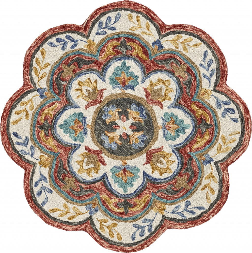 4’ Round Red Layered Petals Area Rug