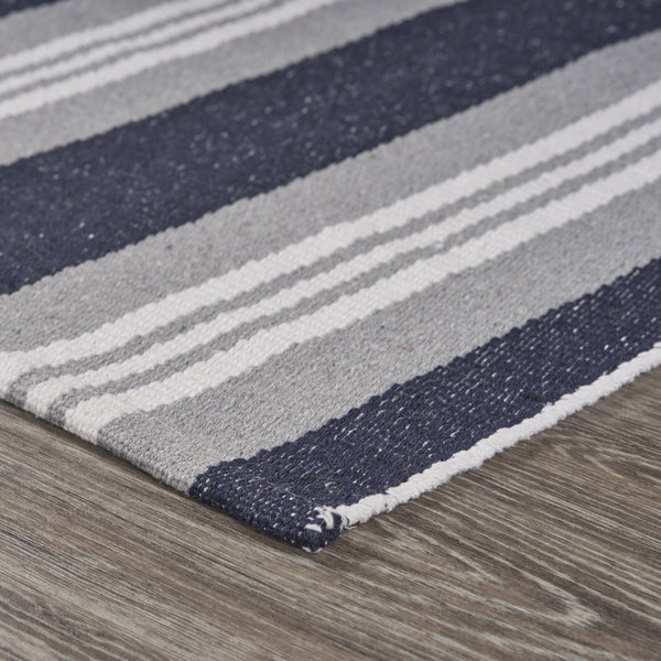 3’ x 4’ Navy and Ivory Striped Runner Rug