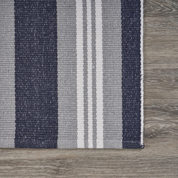 3’ x 4’ Navy and Ivory Striped Runner Rug