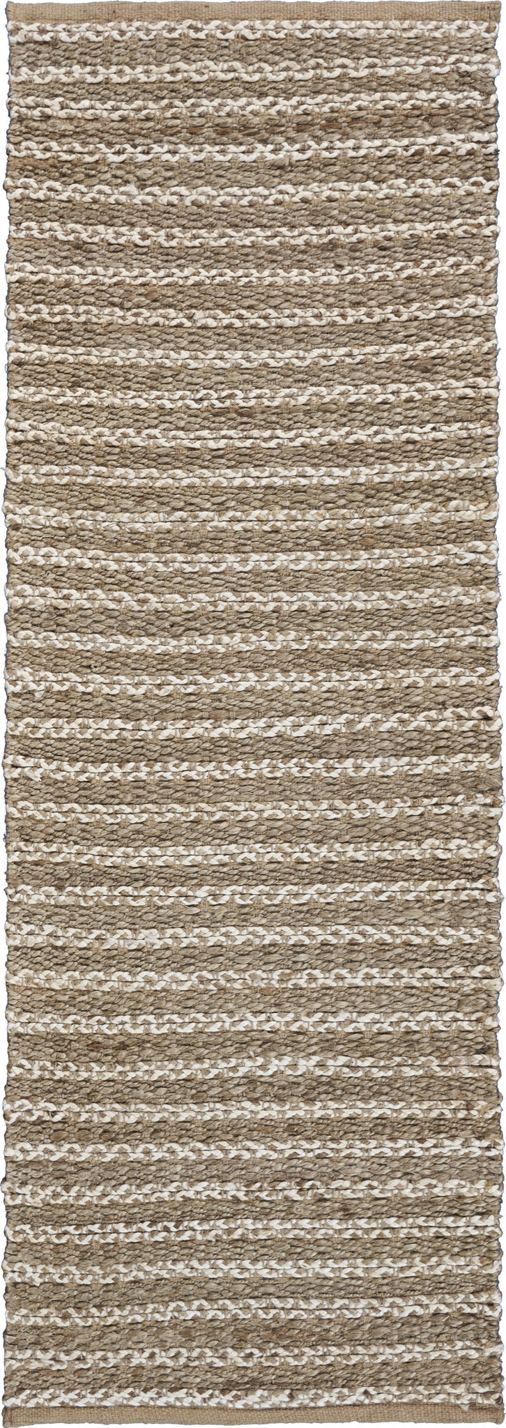 2’ x 6’ Tan and Beige Braided Stripe Runner Rug