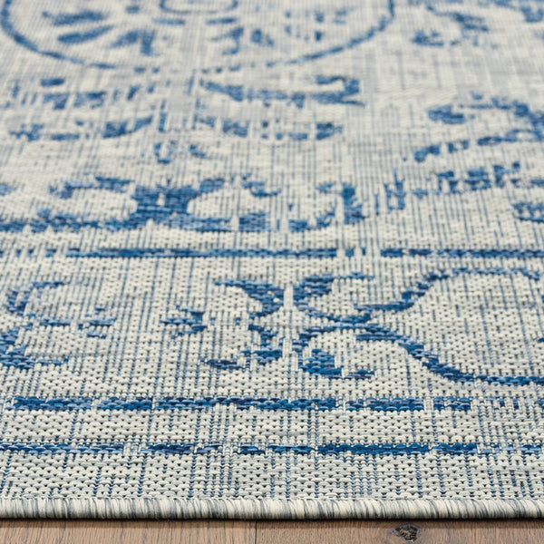 2’ x 3’ Blue Ornate Indoor Outdoor Scatter Rug