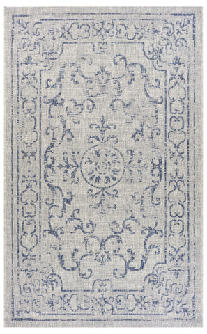 5’ x 8’ Blue Ornate Indoor Outdoor Area Rug