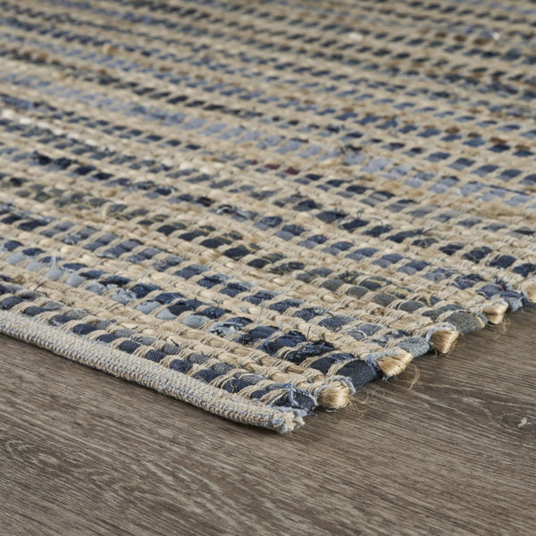 3’ x 5’ Blue and Beige Striped Area Rug