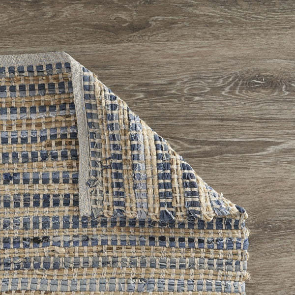 3’ x 5’ Blue and Beige Striped Area Rug