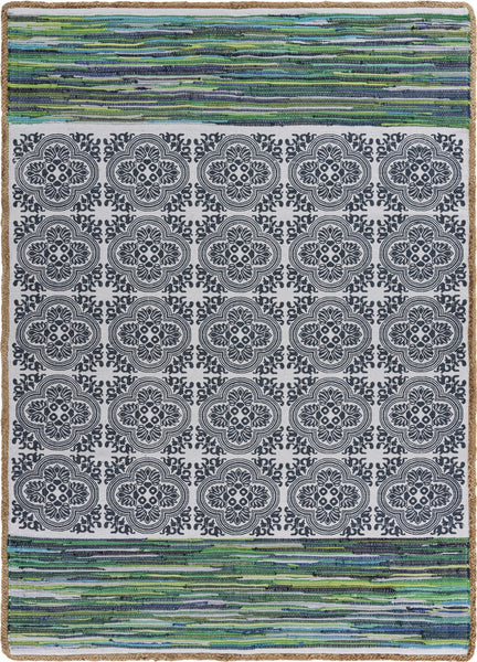 5’ x 7’ Blue and Green Chindi Area Rug