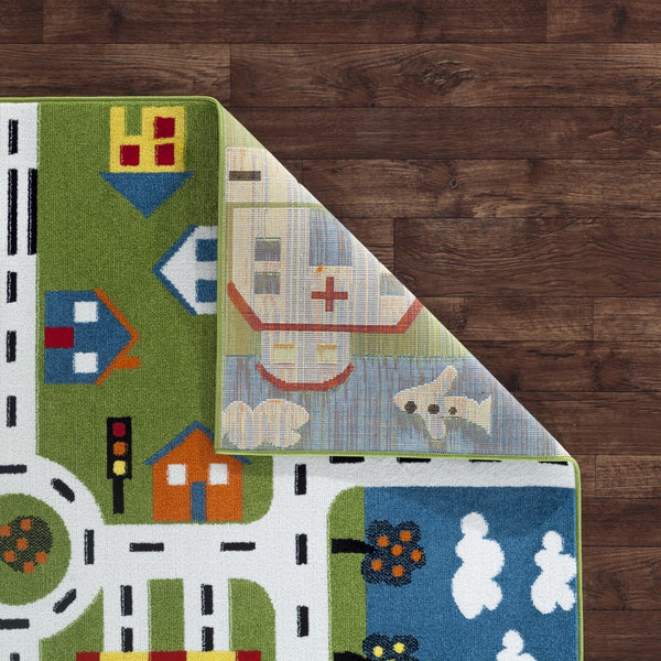 5’ x 7’ Green Imaginative Town Area Rug