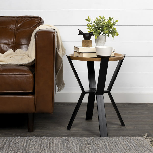 Black Metal and Wood Geometric End Table