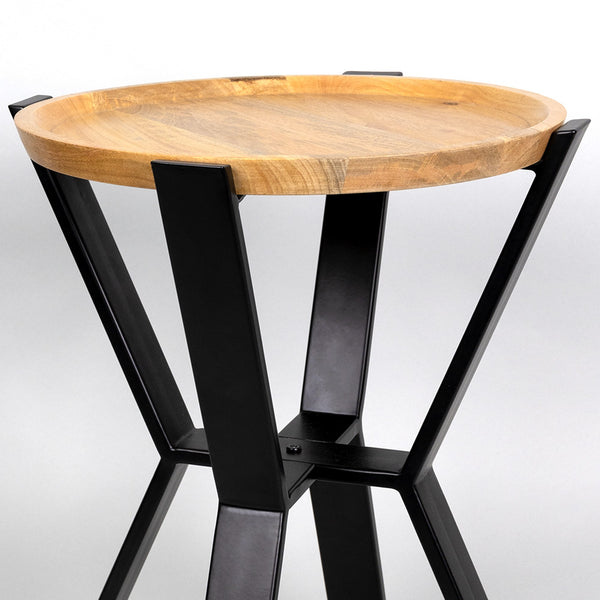 Black Metal and Wood Geometric End Table