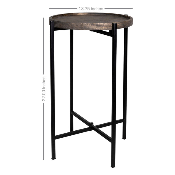 Black Cast Iron End Table with Wooden Top