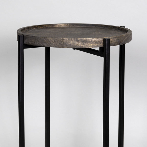 Black Cast Iron End Table with Wooden Top