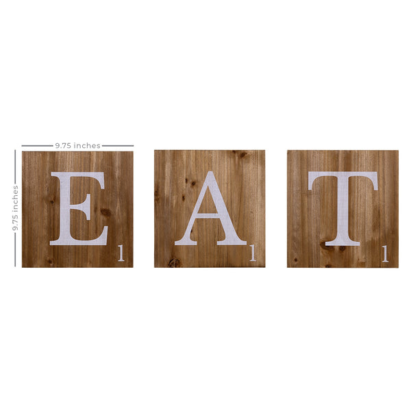 Three Wooden Tile Eat Wall Art