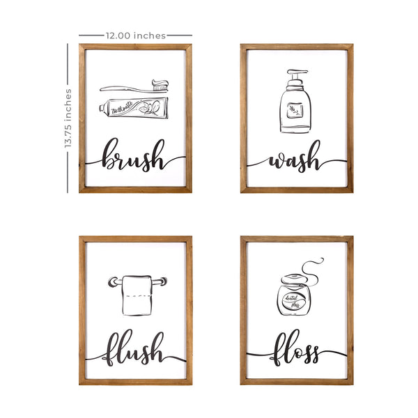 Stratton Home Decor Brush Wash Flush and Floss High Gloss Bathroom Wall Art Set