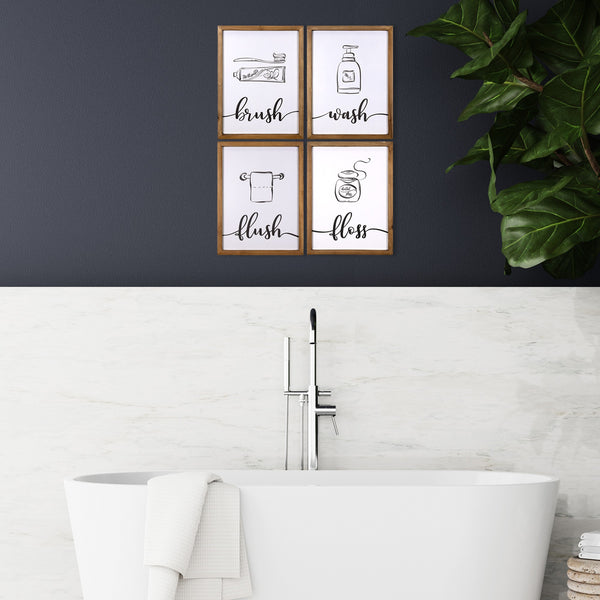 Stratton Home Decor Brush Wash Flush and Floss High Gloss Bathroom Wall Art Set