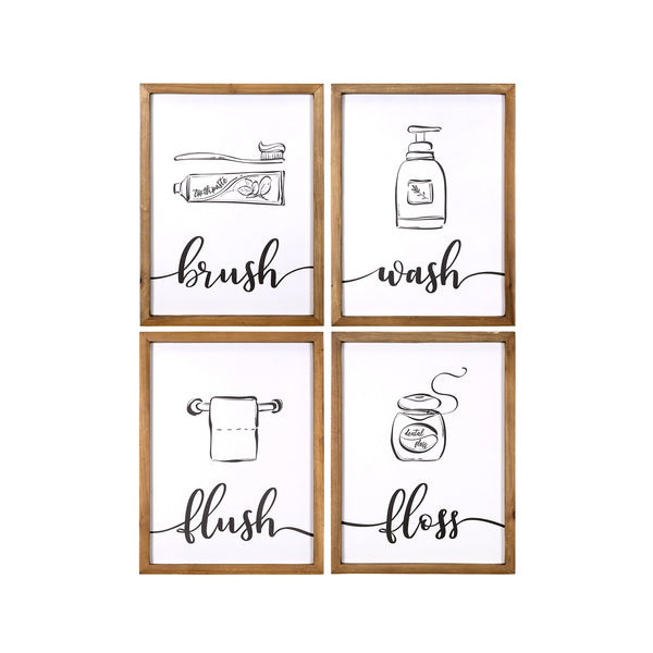 Stratton Home Decor Brush Wash Flush and Floss High Gloss Bathroom Wall Art Set