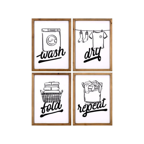 Stratton Home Decor Wash Dry Fold and Repeat High Gloss Laundry Wall Art Set